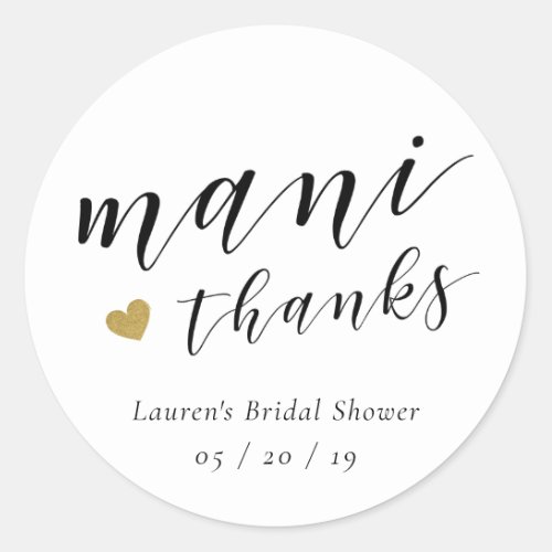 Mani Thanks Bridal Shower Nail Polish Favor Classic Round Sticker