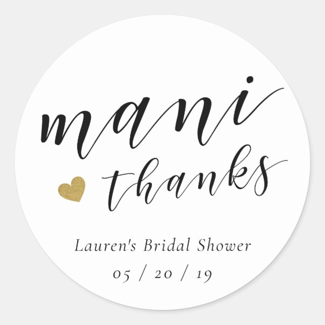 Mani Thanks Bridal Shower Nail Polish Favor Classic Round Sticker (Front)
