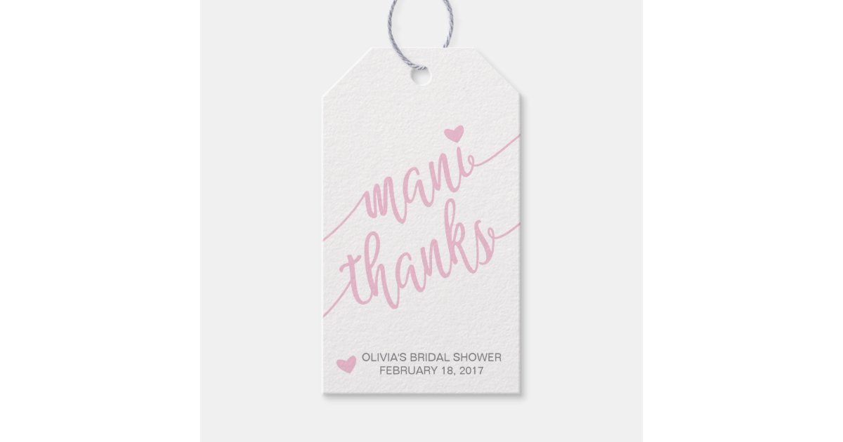 Mani Thanks Bridal Shower Thank You Tag Pink Gift Tags