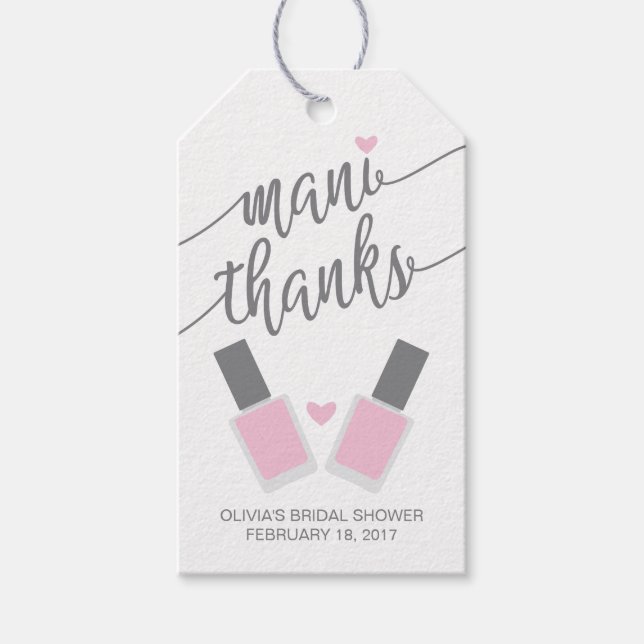 Mani Thanks Bridal Shower Thank You Tag, Pink Gift Tags (Front)