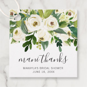 Mani Thanks Elegant White Floral Bridal Shower Favor Tags