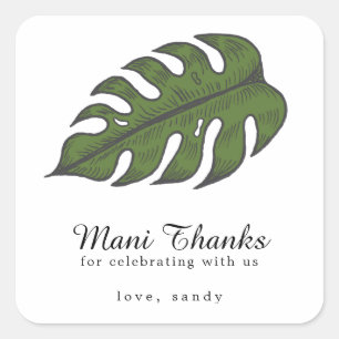 Mani Thanks Tropical Palm Leaf Bridal Shower Favor Square Sticker