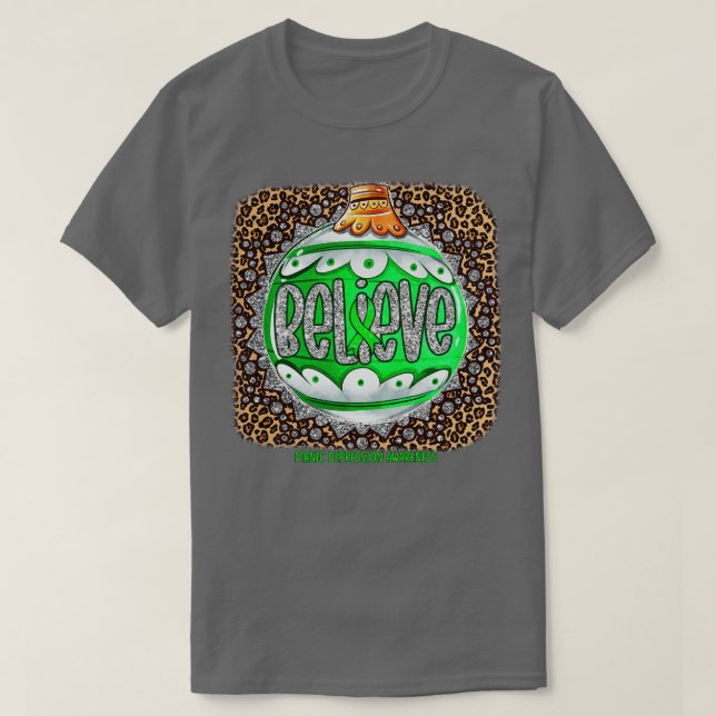 Manic Depression Awareness Believe Ornament Leopar T-Shirt (Design Front)
