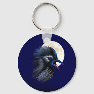 Manic Raven with Moon  Keychain