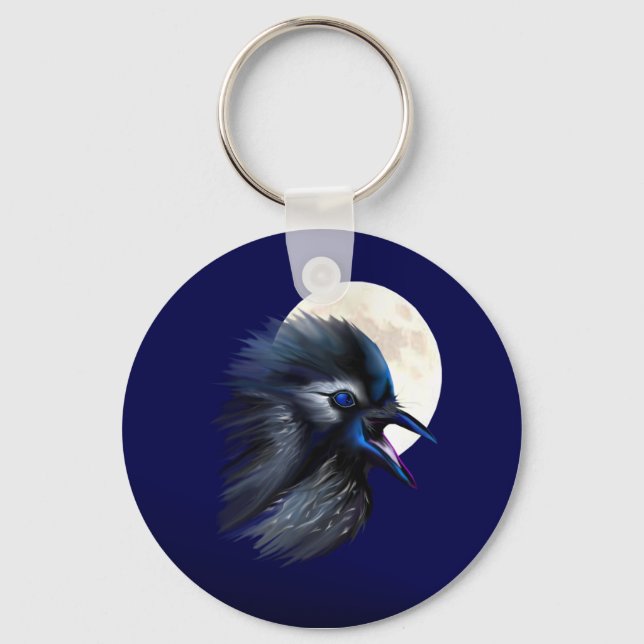 Manic Raven with Moon  Keychain (Front)