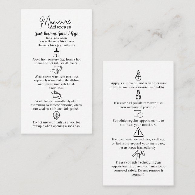 Manicure Aftercare Card (Front/Back)