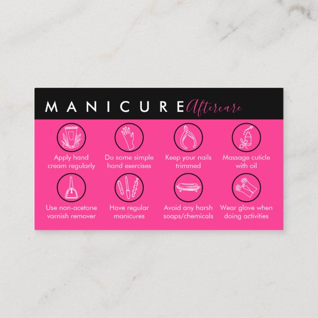 manicure aftercare tips Neon Pink Business Card