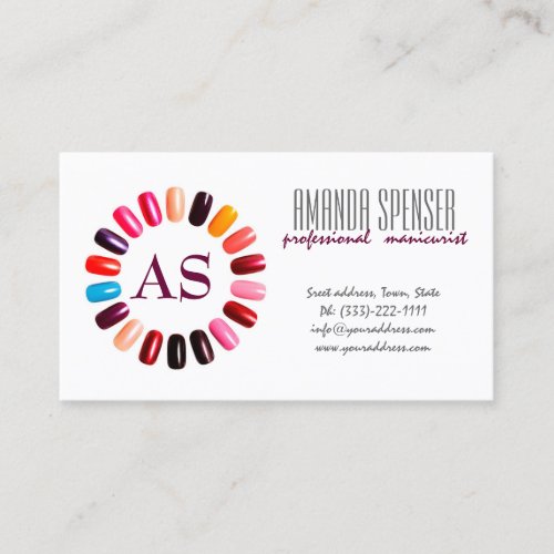 Manicure Colorful Nail Circle White Business Card