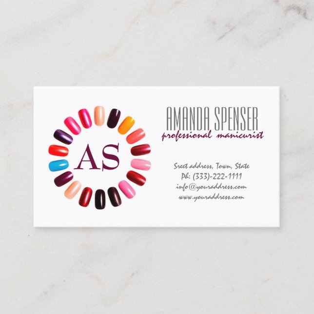 Manicure Colorful Nail Circle White Business Card (Front)