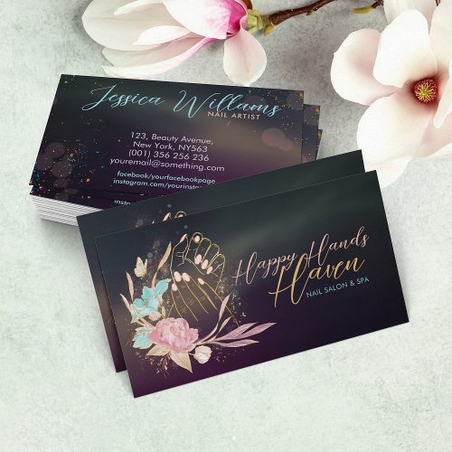 Manicure Hands and Flowers _ Watercolor  Business Card