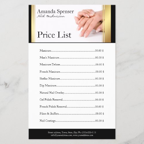 Manicure Nail Salon Price List Black  Gold Flyer