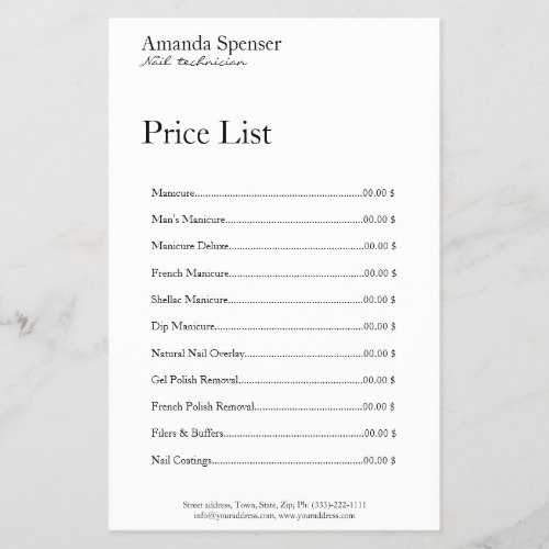 Manicure Nail Salon Price List Simple White Flyer