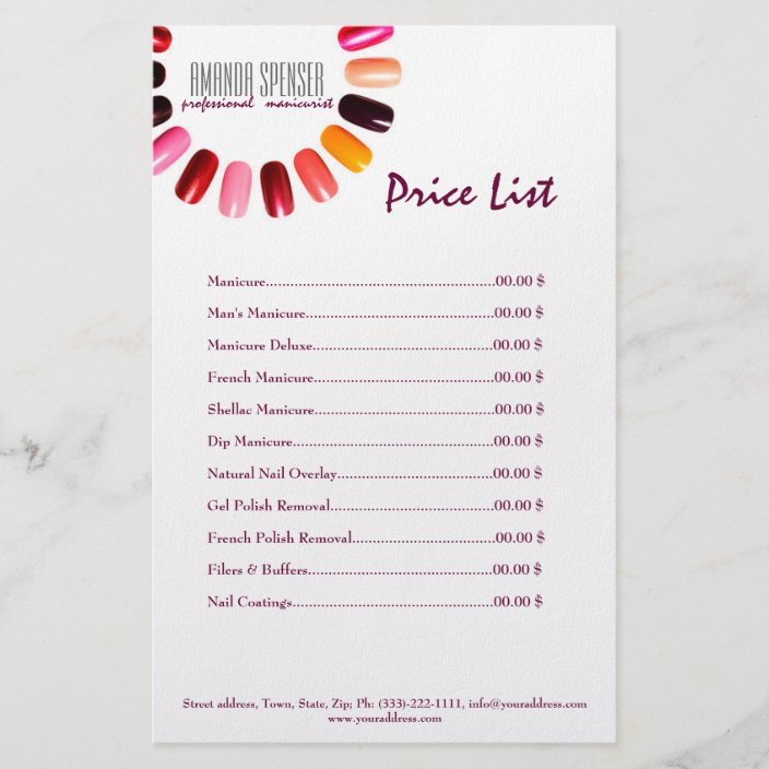 Price List Template Nail Salon