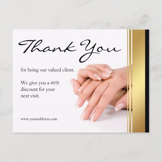 Manicure Nail Salon Simple White Thank You Coupon Postcard (Front)