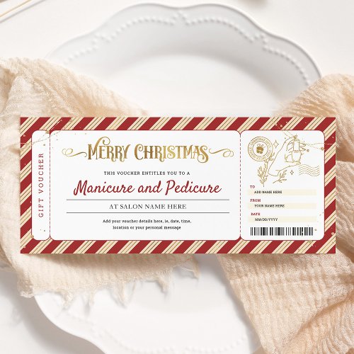 Manicure Pedicure Christmas Gift Ticket Voucher Invitation