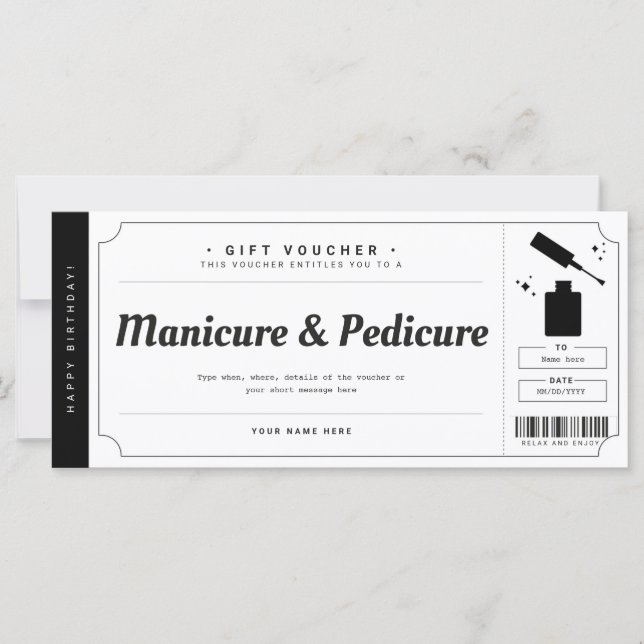 Manicure Pedicure Gift Voucher Certificate (Front)