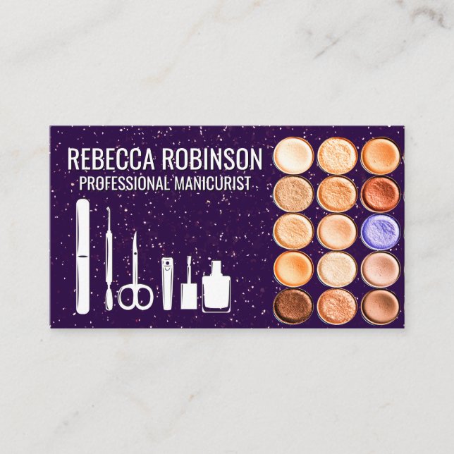Manicure | Purple Glitter | Make Up Foundation Business Card (Front)