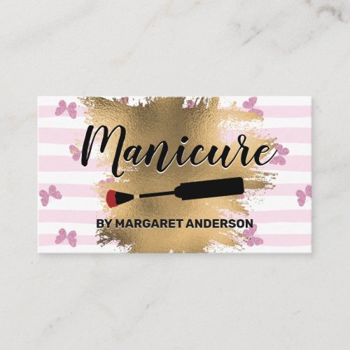 Manicure  Stripes Butterflies  Gold Foil Appointment Card