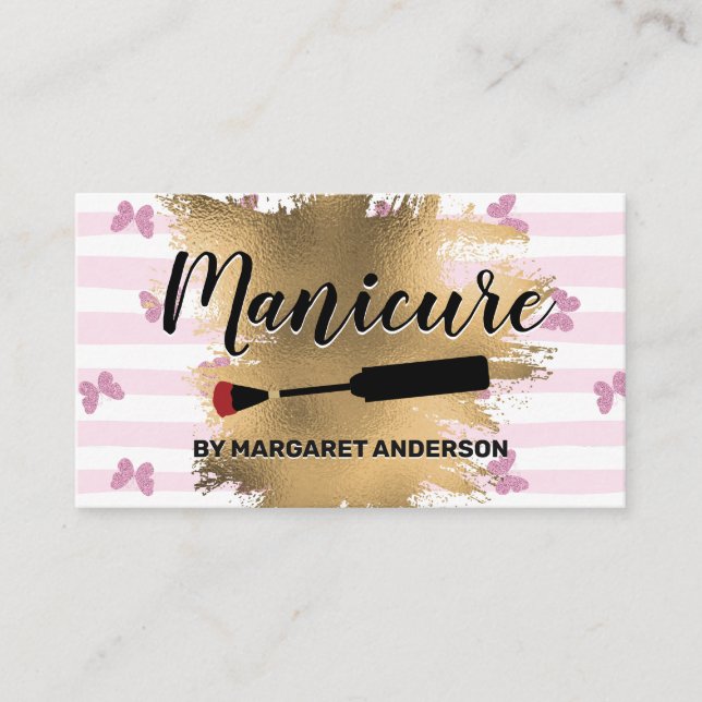 Manicure | Stripes Butterflies | Gold Foil Appointment Card (Front)