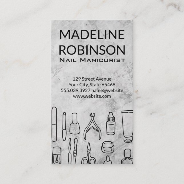 Manicure Tools | Marble Background Appointment Card (Front)