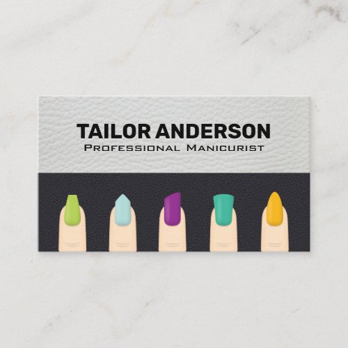 Manicured Finger Nails  Leather Background Business Card