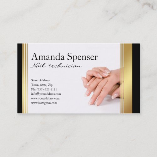 Manicurist Black  Gold Border French Manicure Business Card