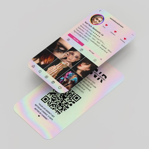 Manicurist Holographic Pink Instagram Modern Business Card