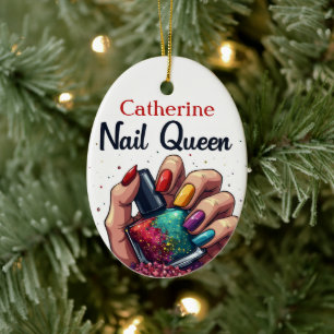 Manicurist Nail Artist Personalized Nail Queen Ceramic Ornament