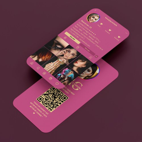 Manicurist Nail Tech Dark Pink Instagram Elegant Business Card