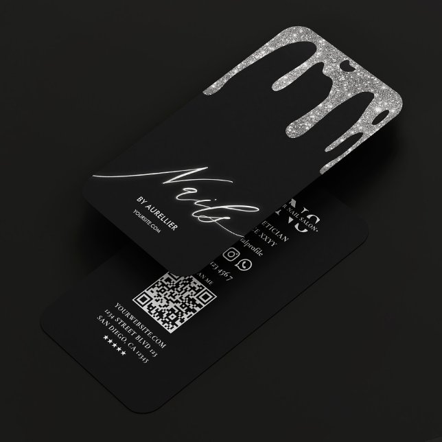 Manicurist Nail Tech Elegant Black Silver Drip  Business Card (Manicurist Nail Tech Elegant Black Silver Drip Business Card
☆★
☆★
☆★
☆★
☆★
(35396)
 | 
)