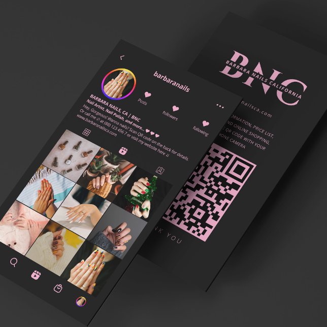Manicurist Nail Tech Pink Black Instagram  Business Card (Manicurist Nail Tech Pink Black Instagram Business Card
)