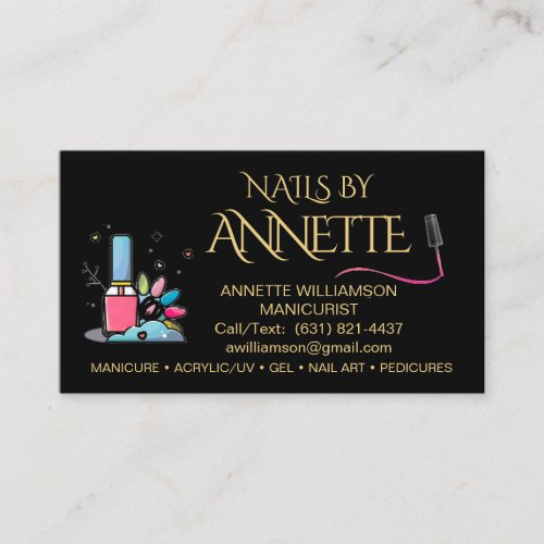 Manicurist Nail Technician Black Gold Name Business Card