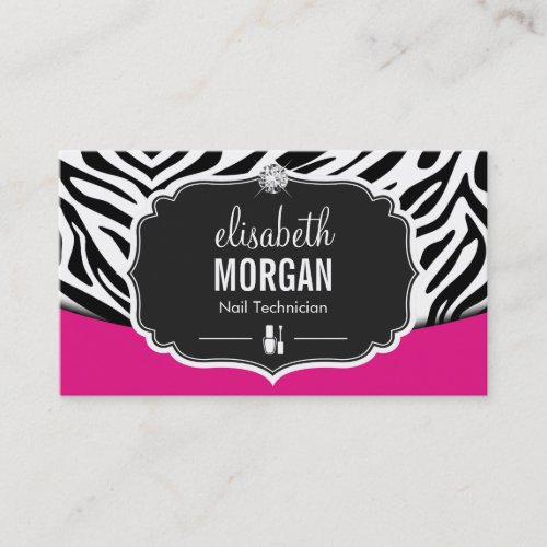 Manicurist Nail Technician Black Pink Zebra Print Business Card