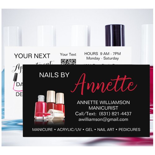 Manicurist Nail Technician Black Red Name Business Card