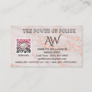 Manicurist Nail Technician Blush Rose Marble Business Card