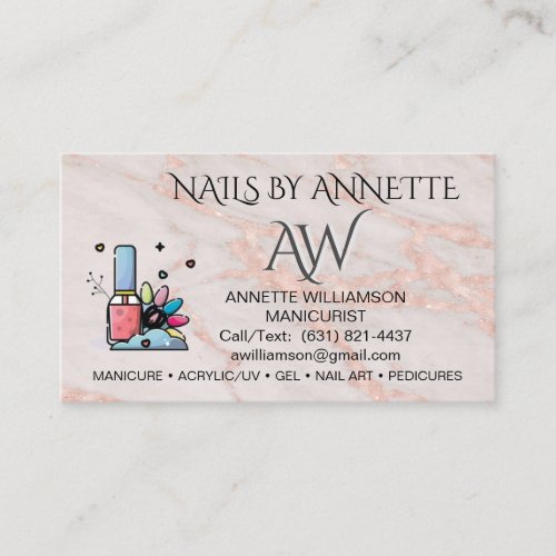 Manicurist Nail Technician Blush Rose Marble  Business Card