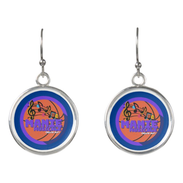 Manie Musicale earrings with dark blue background (Front)