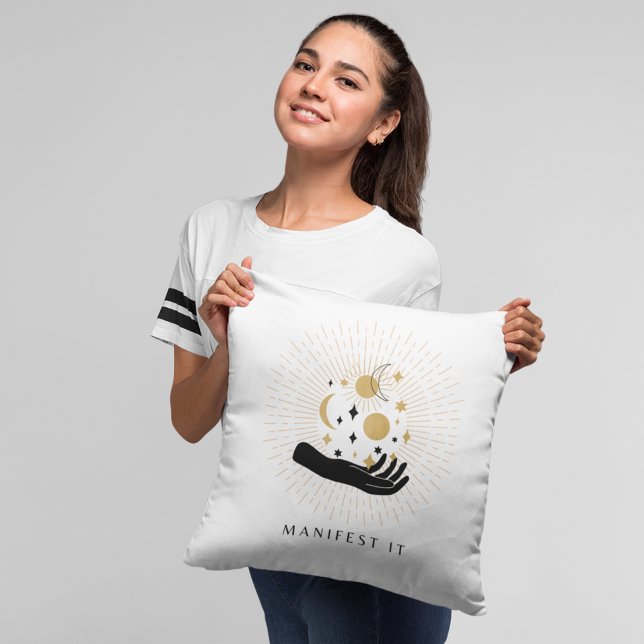 Manifest It Manifestation Celestial Affirmation  Throw Pillow (Creator Uploaded)