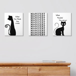 Manifestation Cat Art Triptych Acrylic Photo Tile