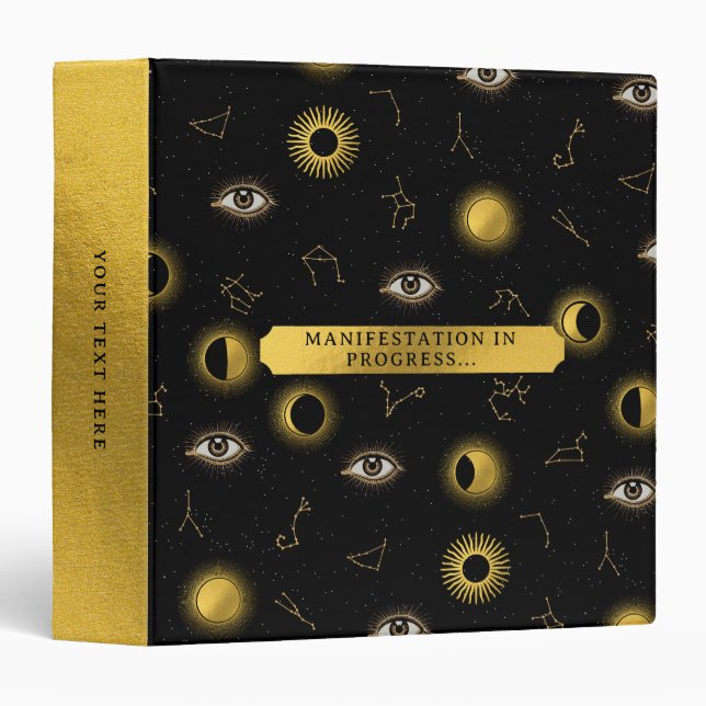 Manifestation Celestial Sun & Moon Zodiac Eye 3 Ring Binder (Front/Spine)