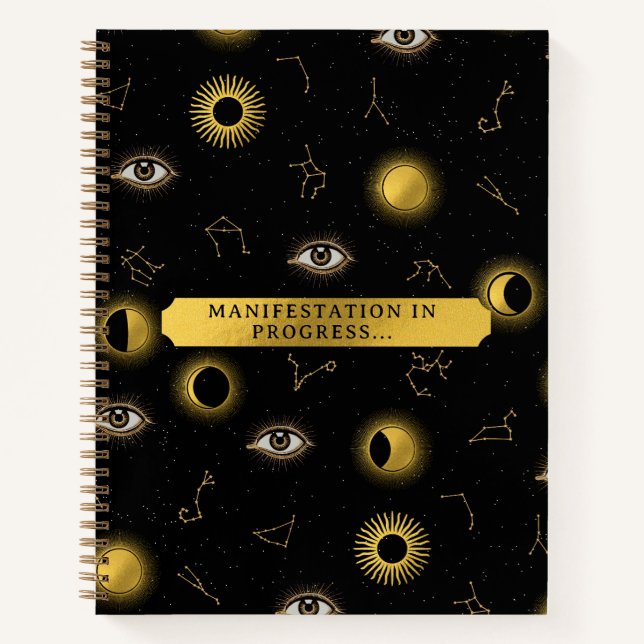 Manifestation Celestial Sun & Moon Zodiac Eye Notebook (Front)