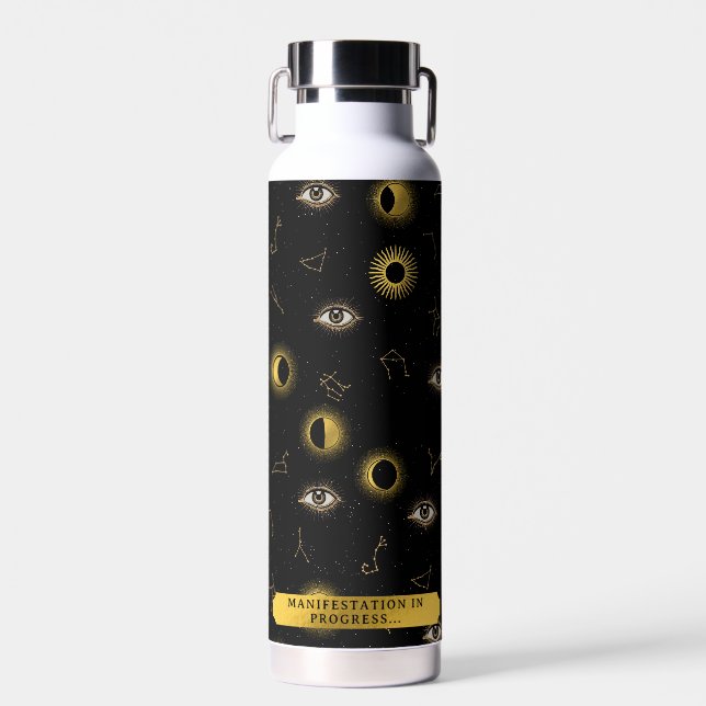 Manifestation Celestial Sun & Moon Zodiac Eye Water Bottle (Front)
