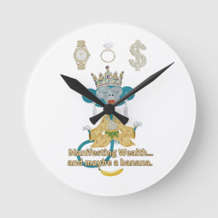 Manifesting Wealth Monkey zen art  Round Clock