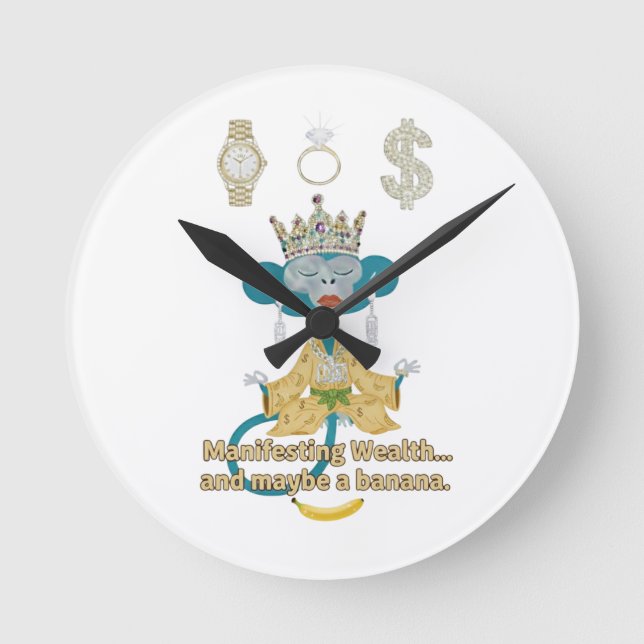 Manifesting Wealth Monkey zen art  Round Clock (Front)