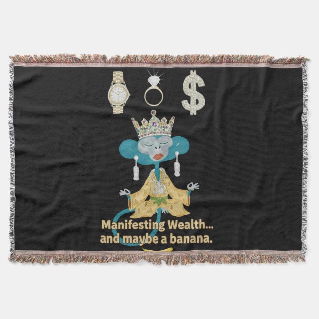 Manifesting Wealth Monkey zen art  Throw Blanket (Front)