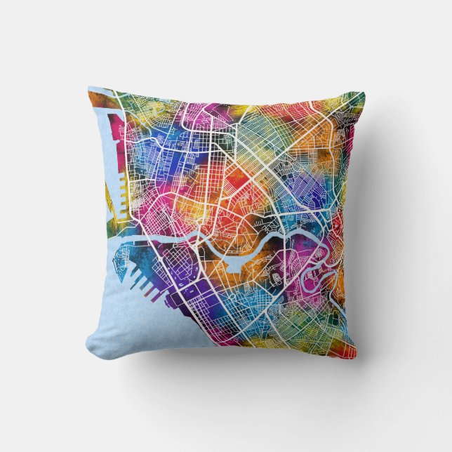 Manila Philippines City Map Throw Pillow (Front)