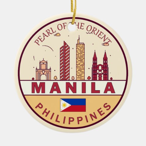 Manila Philippines City Skyline Emblem Ceramic Ornament