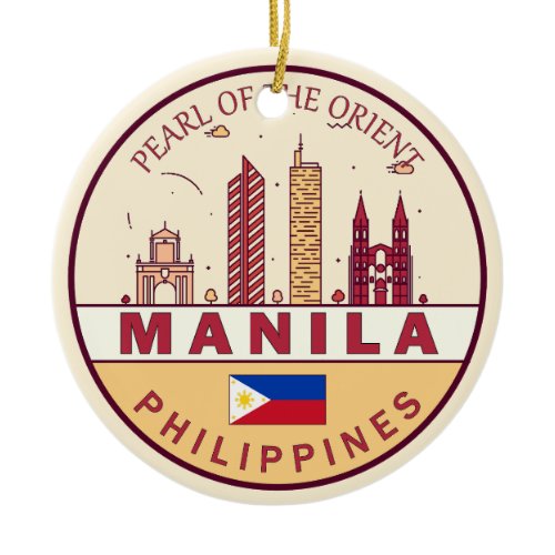 Manila Philippines City Skyline Emblem Ceramic Ornament