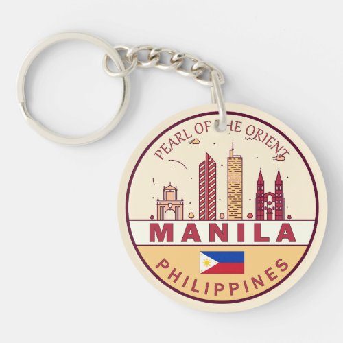 Manila Philippines City Skyline Emblem Keychain