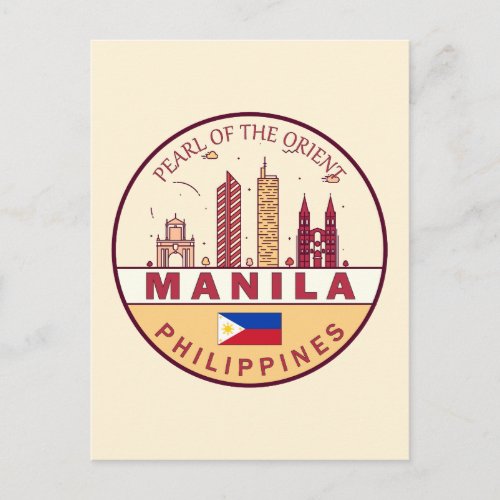 Manila Philippines City Skyline Emblem Postcard
